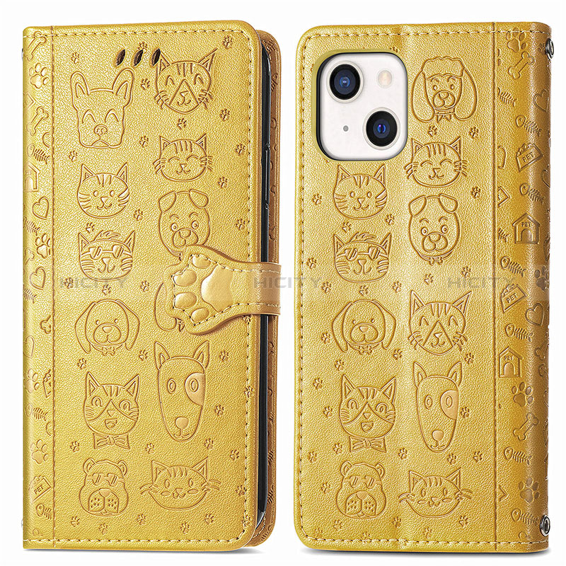 Funda de Cuero Cartera con Soporte Patron de Moda Carcasa H11 para Apple iPhone 15 Plus Amarillo