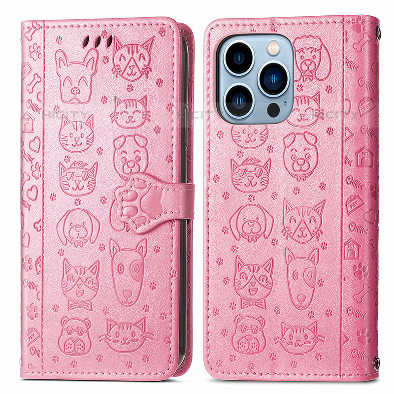 Funda de Cuero Cartera con Soporte Patron de Moda Carcasa H12 para Apple iPhone 15 Pro Max Rosa