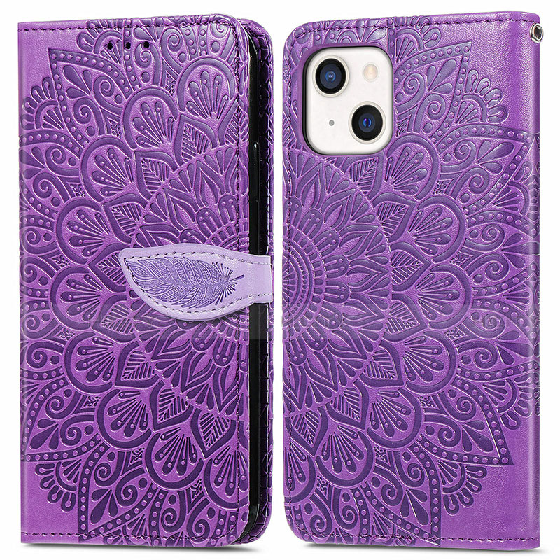 Funda de Cuero Cartera con Soporte Patron de Moda Carcasa H13 para Apple iPhone 13 Mini Morado