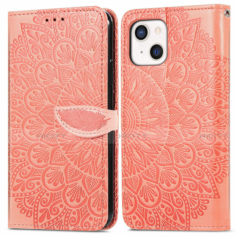 Funda de Cuero Cartera con Soporte Patron de Moda Carcasa H13 para Apple iPhone 13 Mini Naranja