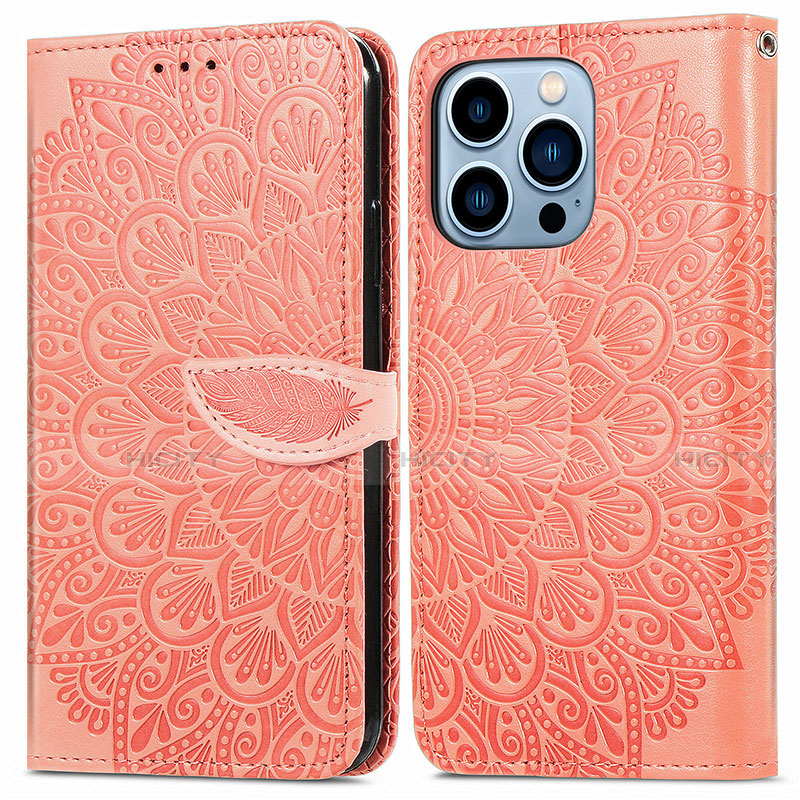 Funda de Cuero Cartera con Soporte Patron de Moda Carcasa H13 para Apple iPhone 13 Pro Max Naranja