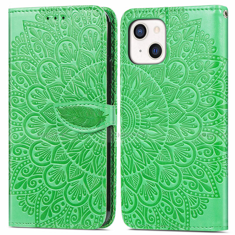 Funda de Cuero Cartera con Soporte Patron de Moda Carcasa H13 para Apple iPhone 14 Plus Verde