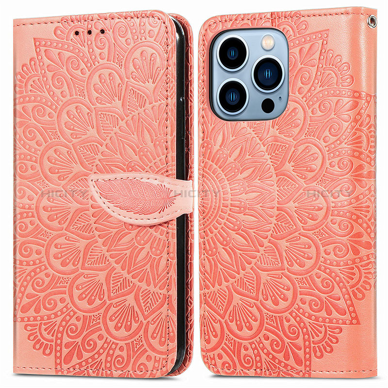 Funda de Cuero Cartera con Soporte Patron de Moda Carcasa H13 para Apple iPhone 14 Pro Max Naranja