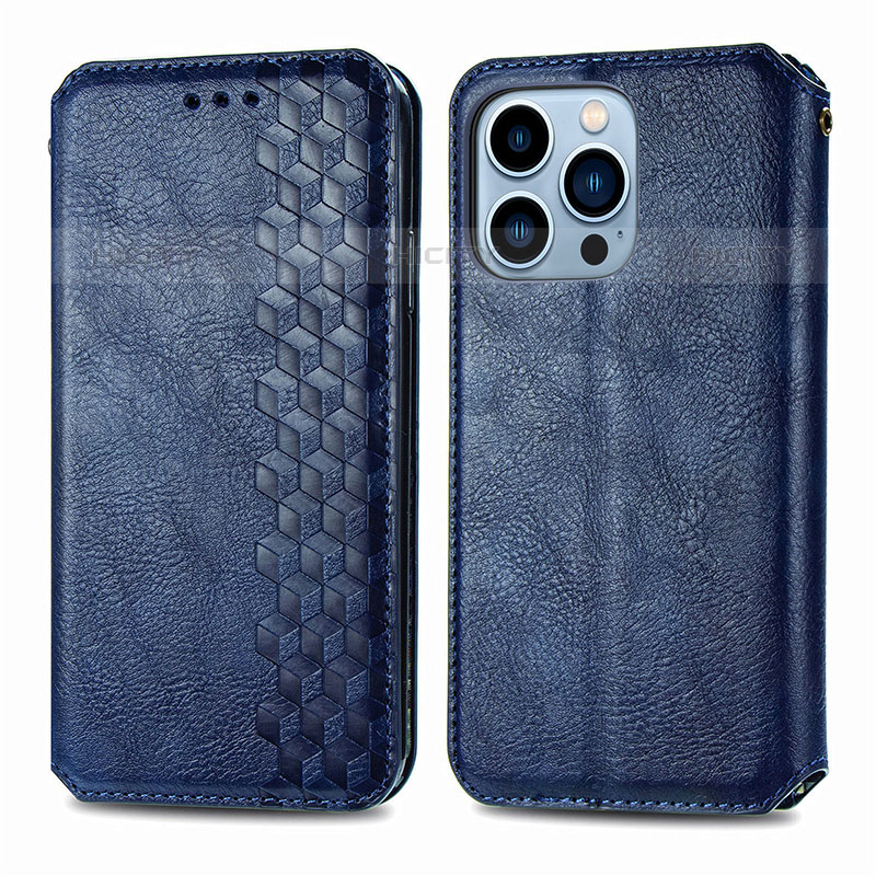 Funda de Cuero Cartera con Soporte Patron de Moda Carcasa H15 para Apple iPhone 16 Pro Max Azul