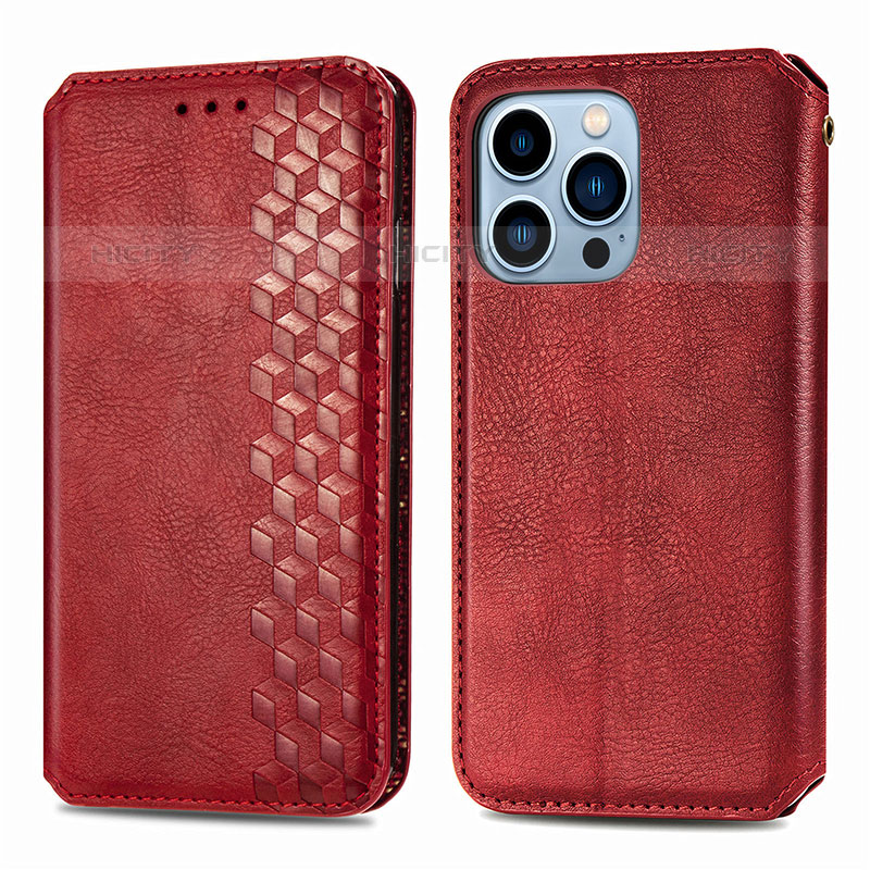 Funda de Cuero Cartera con Soporte Patron de Moda Carcasa H15 para Apple iPhone 16 Pro Max Rojo