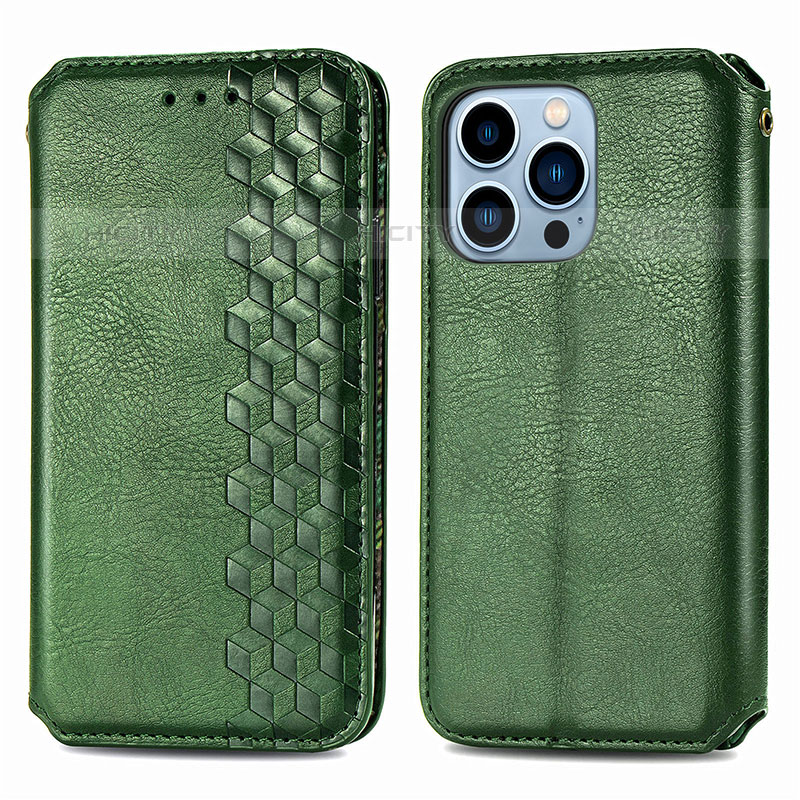 Funda de Cuero Cartera con Soporte Patron de Moda Carcasa H15 para Apple iPhone 16 Pro Max Verde