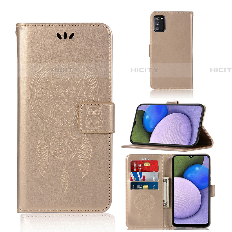 Funda de Cuero Cartera con Soporte Patron de Moda Carcasa JX1 para Samsung Galaxy A03s Oro