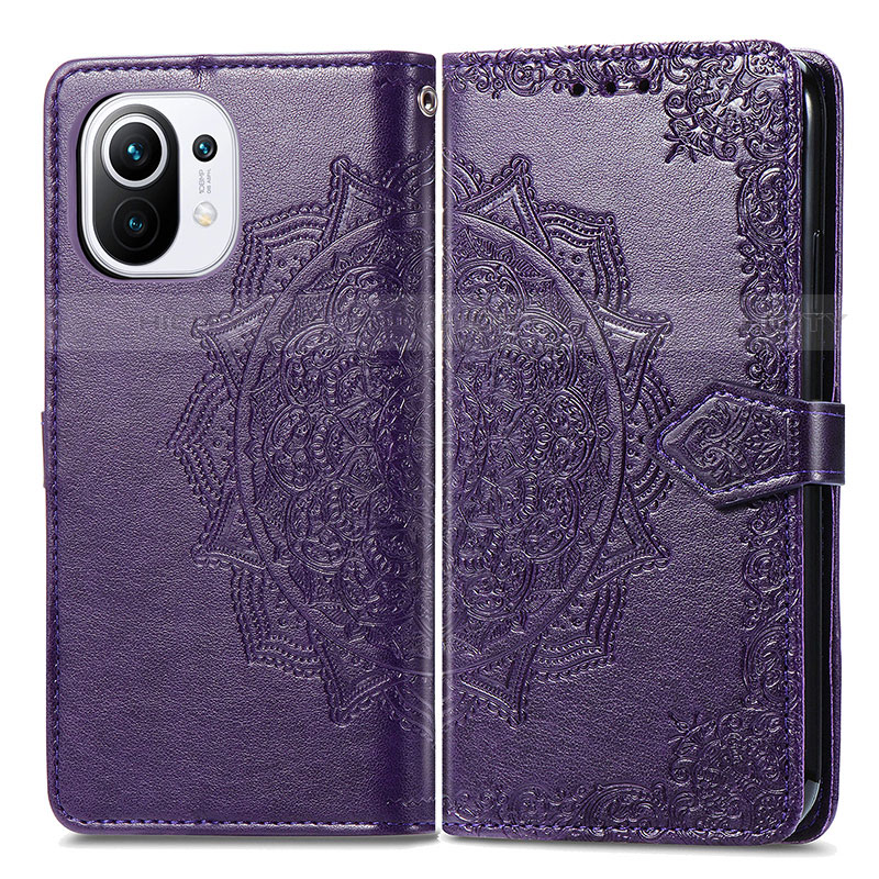 Funda de Cuero Cartera con Soporte Patron de Moda Carcasa L01 para Xiaomi Mi 11 Lite 5G NE Morado