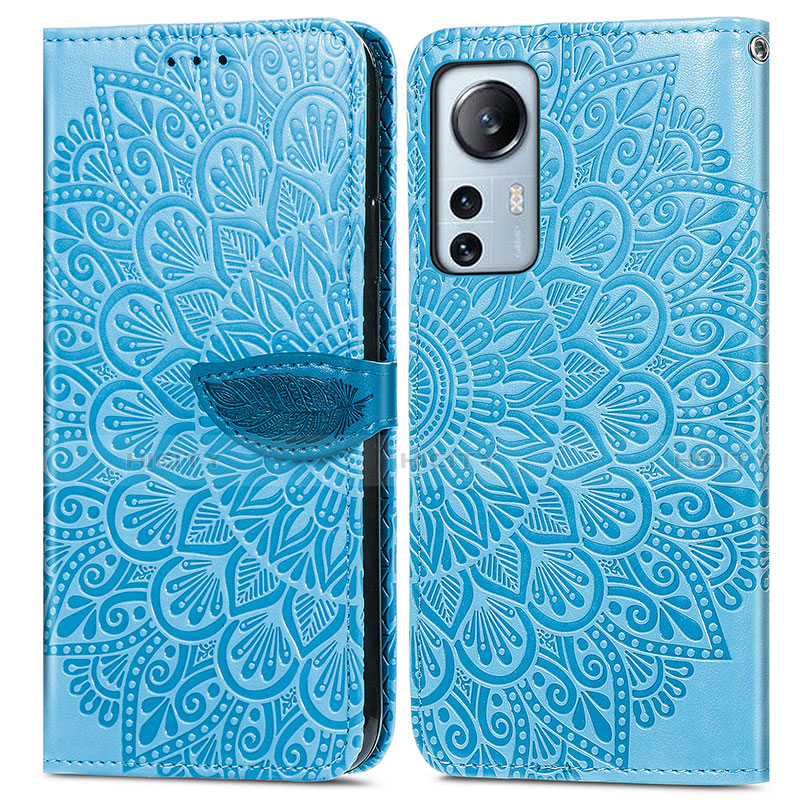 Funda de Cuero Cartera con Soporte Patron de Moda Carcasa L02 para Xiaomi Mi 12 5G Azul Cielo