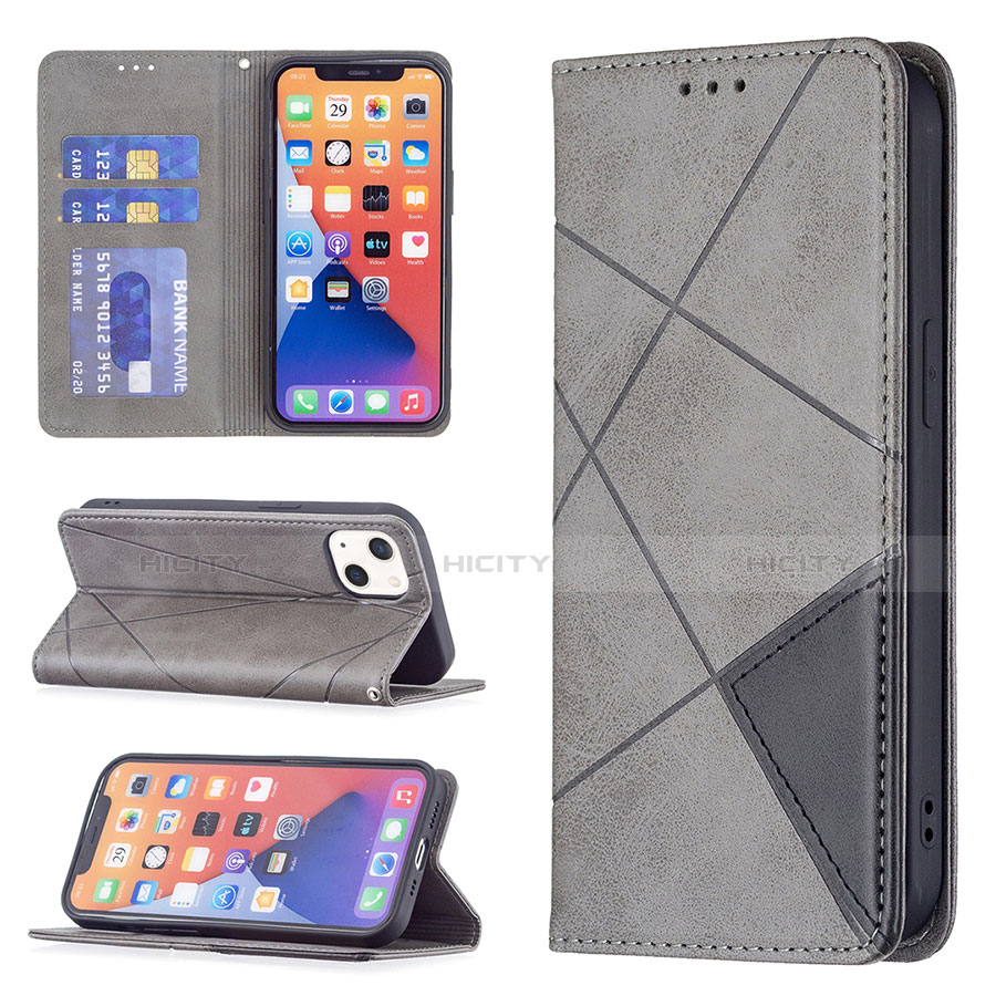 Funda de Cuero Cartera con Soporte Patron de Moda Carcasa L04 para Apple iPhone 13 Gris