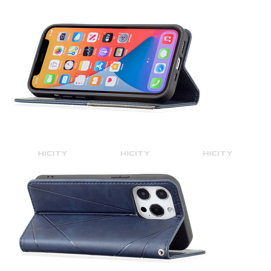 Funda de Cuero Cartera con Soporte Patron de Moda Carcasa L04 para Apple iPhone 13 Pro Azul