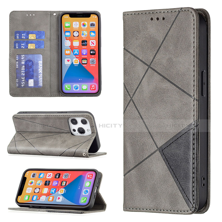 Funda de Cuero Cartera con Soporte Patron de Moda Carcasa L04 para Apple iPhone 13 Pro Max Gris