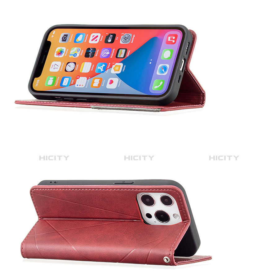 Funda de Cuero Cartera con Soporte Patron de Moda Carcasa L04 para Apple iPhone 13 Pro Max Rojo