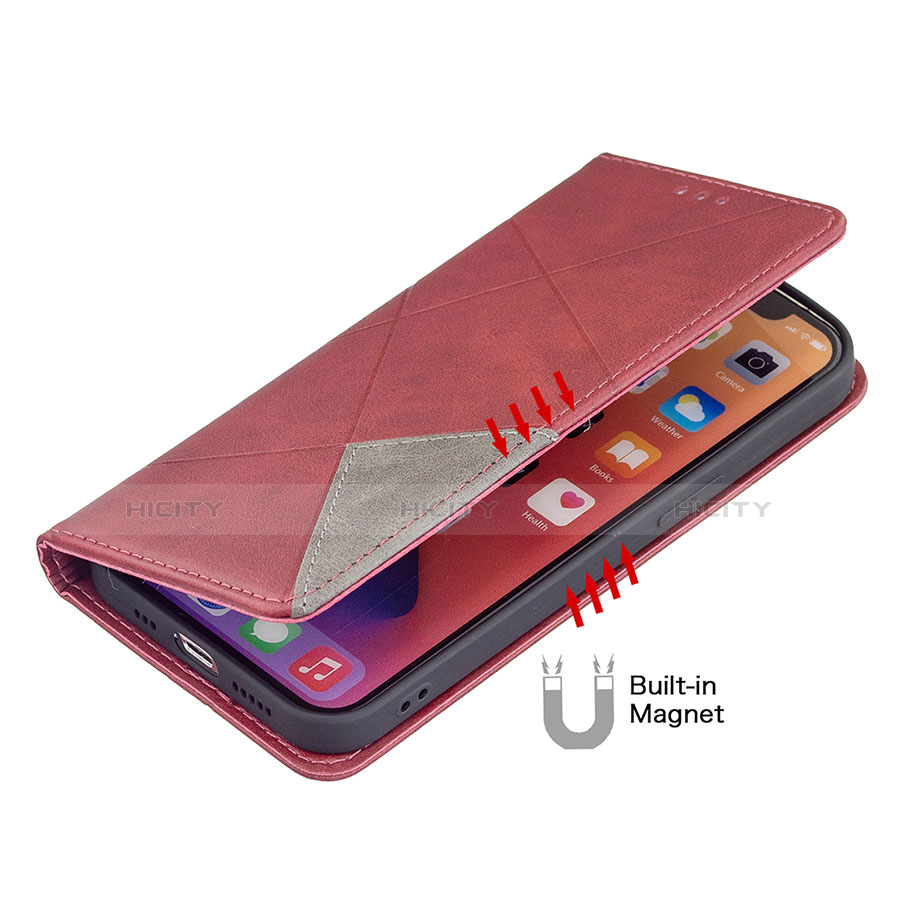 Funda de Cuero Cartera con Soporte Patron de Moda Carcasa L04 para Apple iPhone 13 Rojo