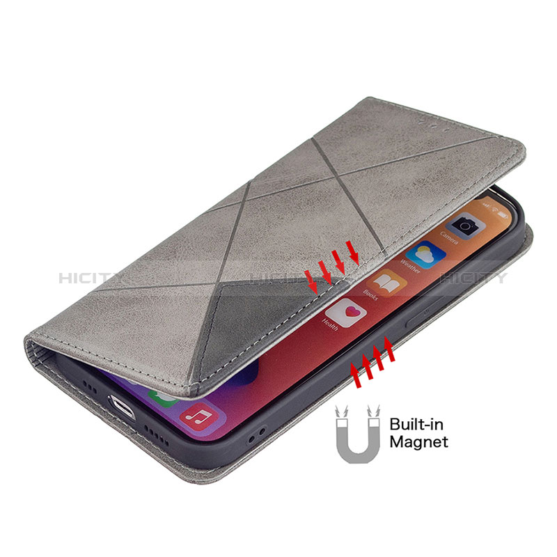 Funda de Cuero Cartera con Soporte Patron de Moda Carcasa L04 para Apple iPhone 15 Gris