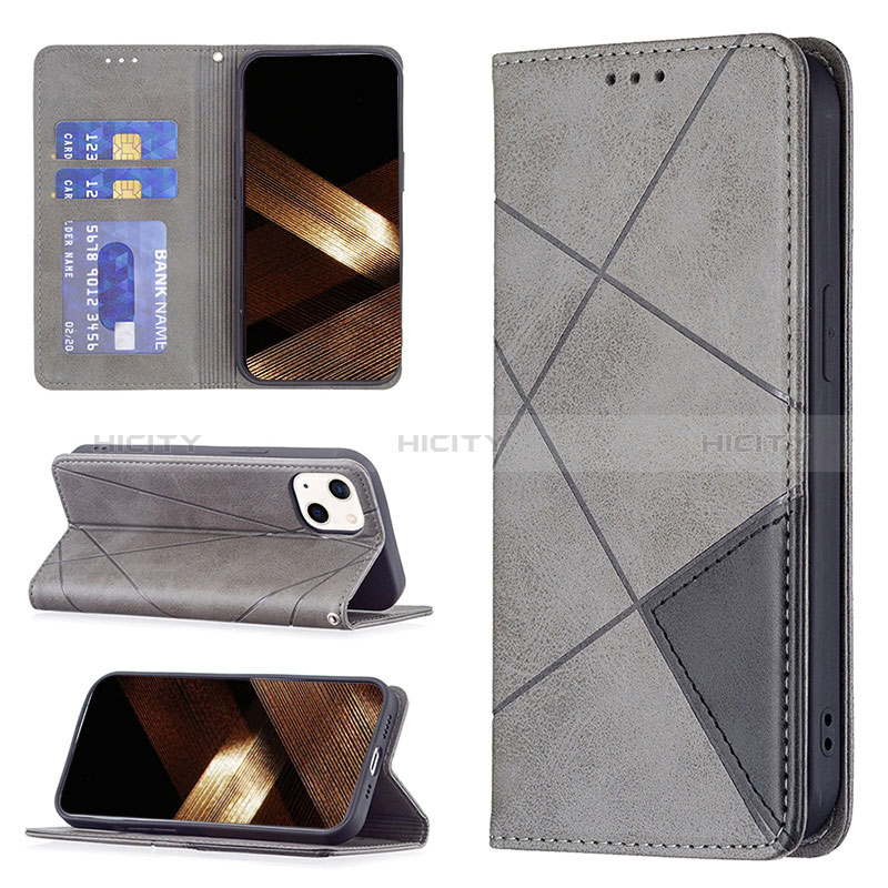 Funda de Cuero Cartera con Soporte Patron de Moda Carcasa L04 para Apple iPhone 15 Plus Gris