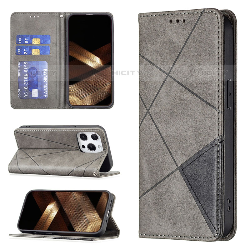 Funda de Cuero Cartera con Soporte Patron de Moda Carcasa L04 para Apple iPhone 15 Pro Gris