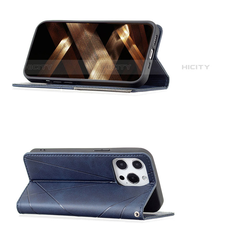 Funda de Cuero Cartera con Soporte Patron de Moda Carcasa L04 para Apple iPhone 15 Pro Max Azul