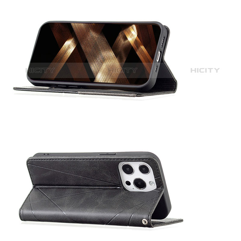 Funda de Cuero Cartera con Soporte Patron de Moda Carcasa L04 para Apple iPhone 15 Pro Negro