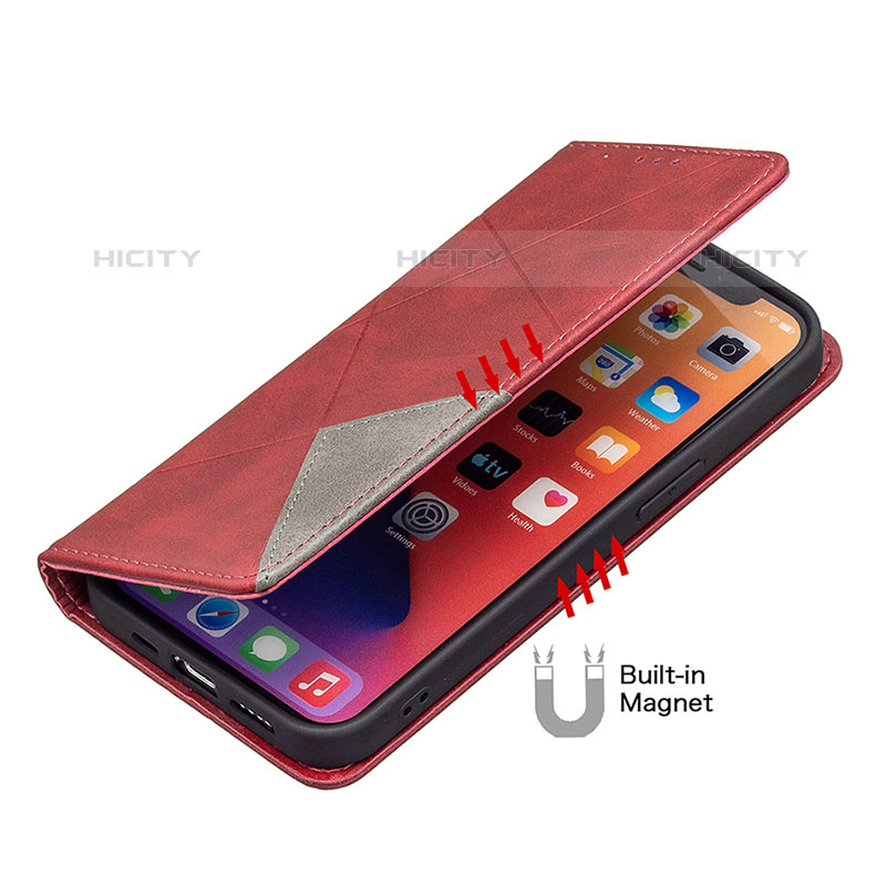 Funda de Cuero Cartera con Soporte Patron de Moda Carcasa L04 para Apple iPhone 15 Pro Rojo