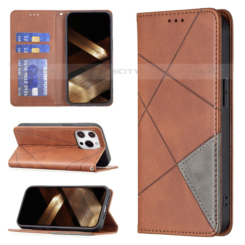 Funda de Cuero Cartera con Soporte Patron de Moda Carcasa L04 para Apple iPhone 16 Pro Max Marron