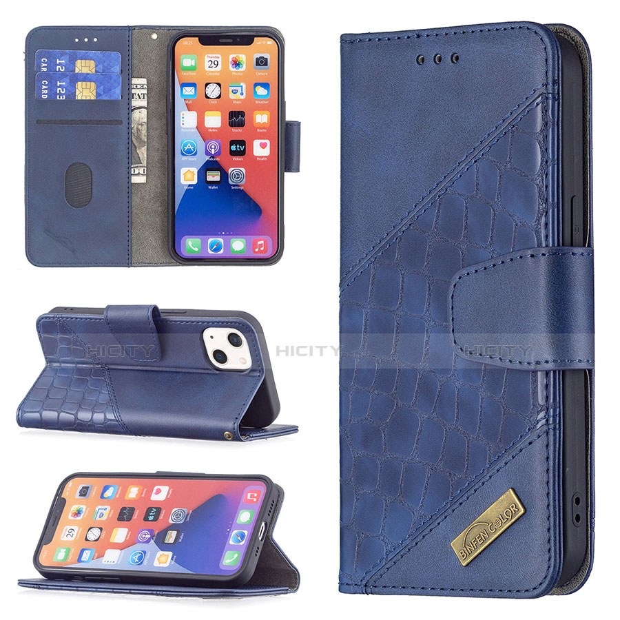 Funda de Cuero Cartera con Soporte Patron de Moda Carcasa L05 para Apple iPhone 13 Azul