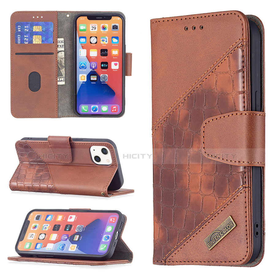 Funda de Cuero Cartera con Soporte Patron de Moda Carcasa L05 para Apple iPhone 13 Mini Marron