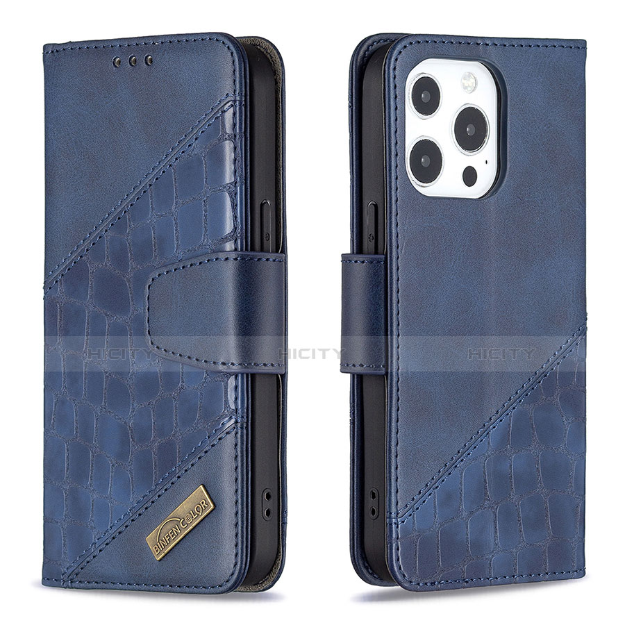 Funda de Cuero Cartera con Soporte Patron de Moda Carcasa L05 para Apple iPhone 13 Pro Azul