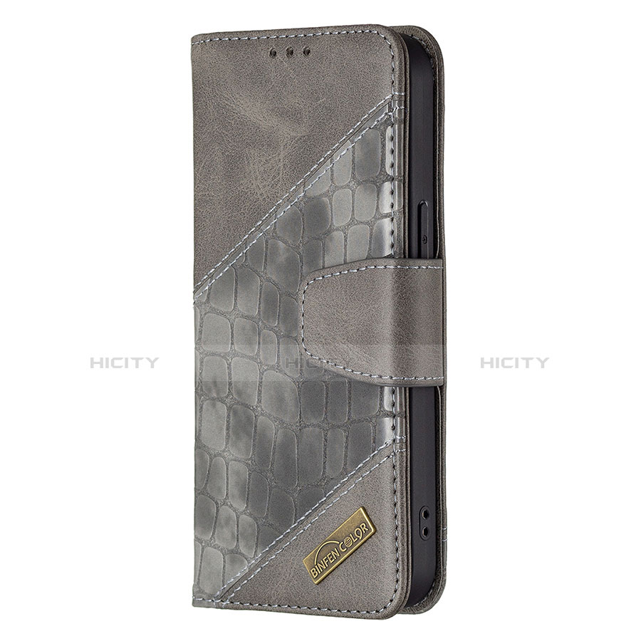 Funda de Cuero Cartera con Soporte Patron de Moda Carcasa L05 para Apple iPhone 13 Pro Gris