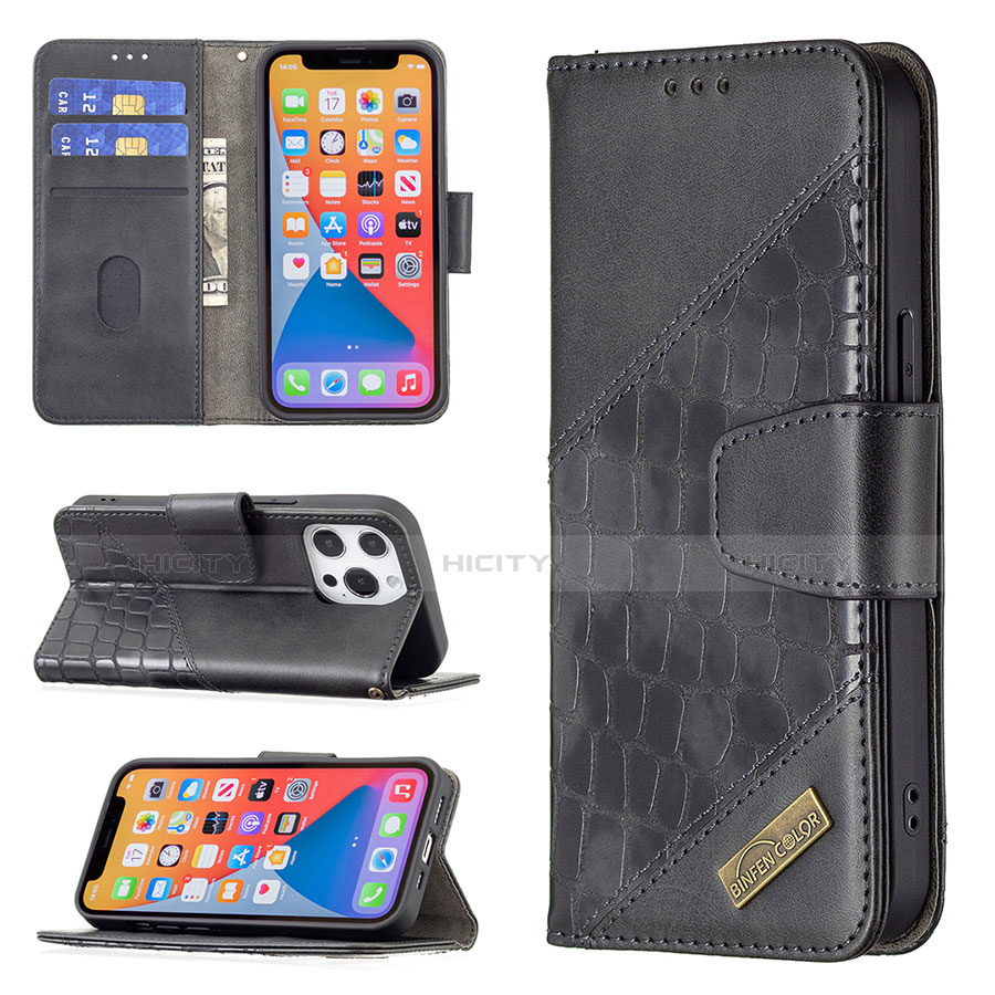 Funda de Cuero Cartera con Soporte Patron de Moda Carcasa L05 para Apple iPhone 13 Pro Negro