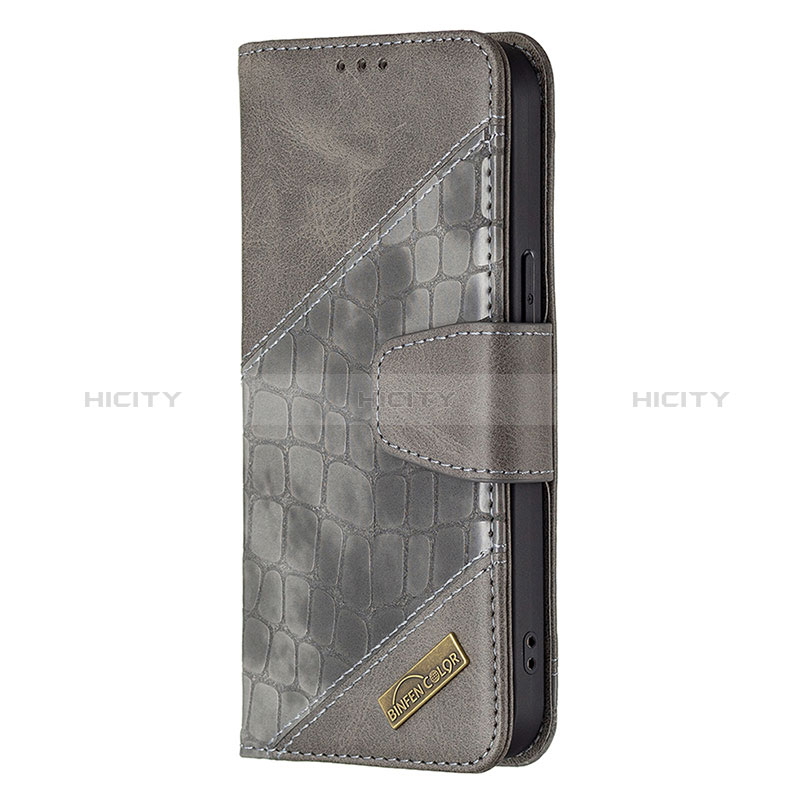 Funda de Cuero Cartera con Soporte Patron de Moda Carcasa L05 para Apple iPhone 14 Pro Gris