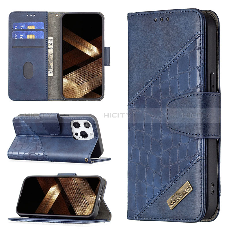 Funda de Cuero Cartera con Soporte Patron de Moda Carcasa L05 para Apple iPhone 14 Pro Max Azul