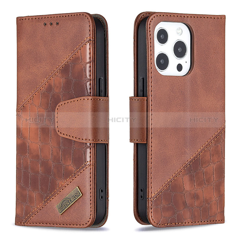 Funda de Cuero Cartera con Soporte Patron de Moda Carcasa L05 para Apple iPhone 14 Pro Max Marron