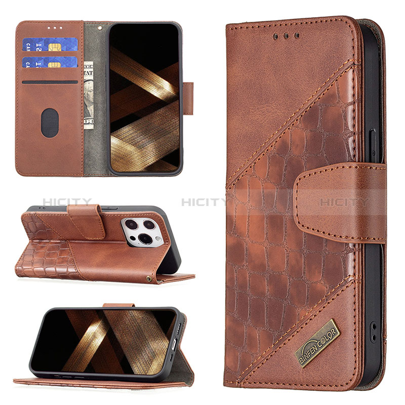 Funda de Cuero Cartera con Soporte Patron de Moda Carcasa L05 para Apple iPhone 14 Pro Max Marron