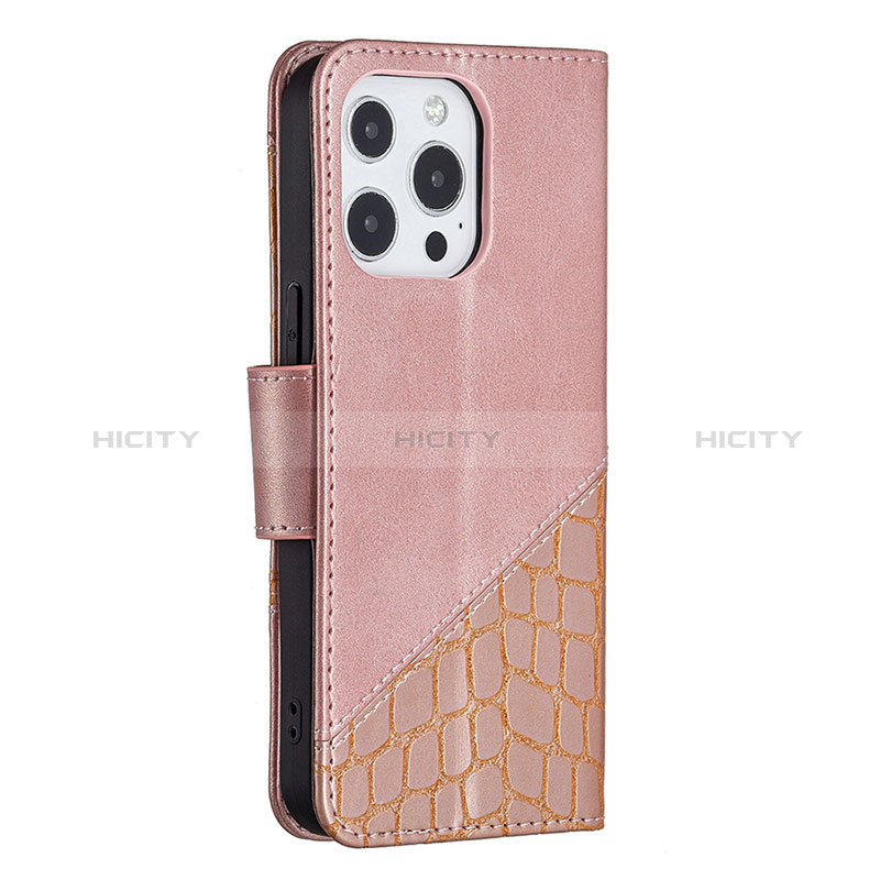 Funda de Cuero Cartera con Soporte Patron de Moda Carcasa L05 para Apple iPhone 14 Pro Max Oro Rosa