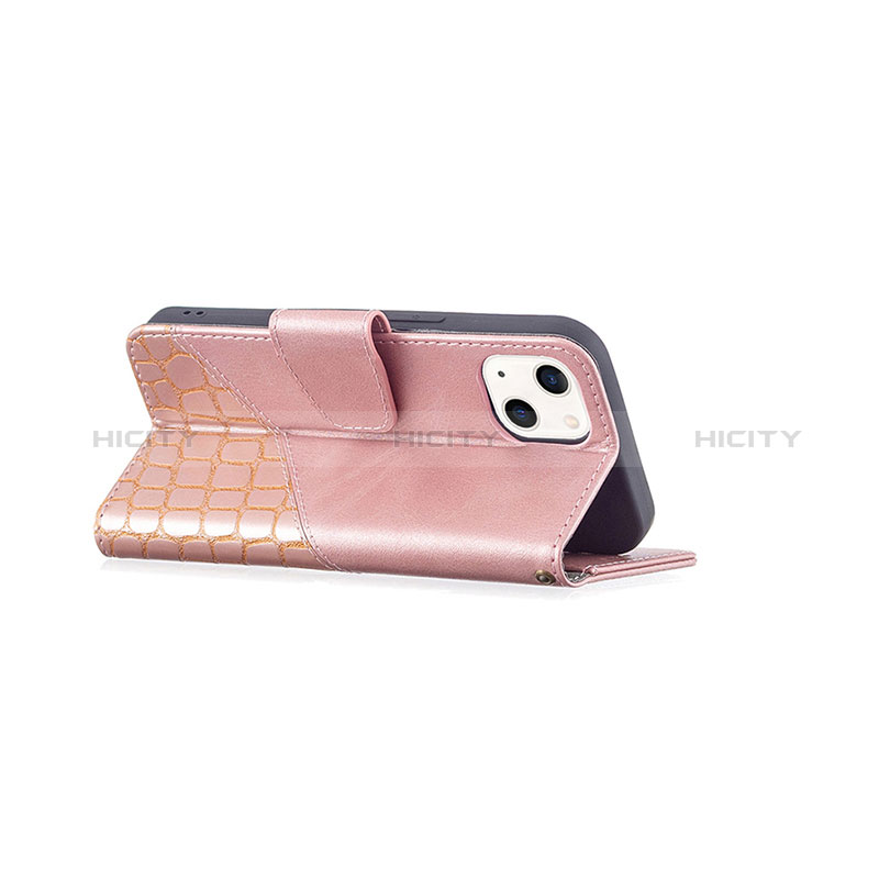 Funda de Cuero Cartera con Soporte Patron de Moda Carcasa L05 para Apple iPhone 15 Oro Rosa