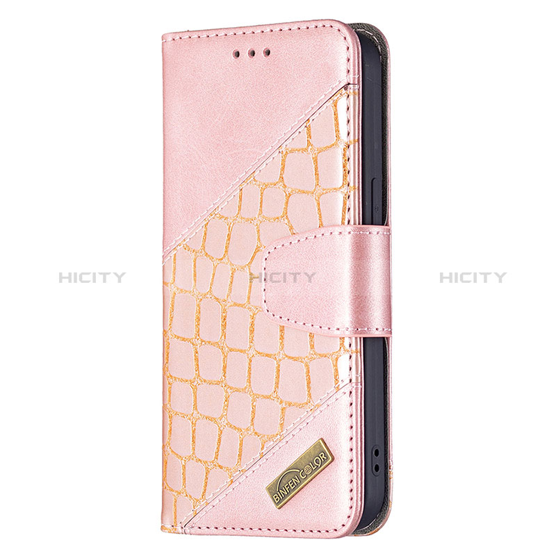 Funda de Cuero Cartera con Soporte Patron de Moda Carcasa L05 para Apple iPhone 15 Oro Rosa