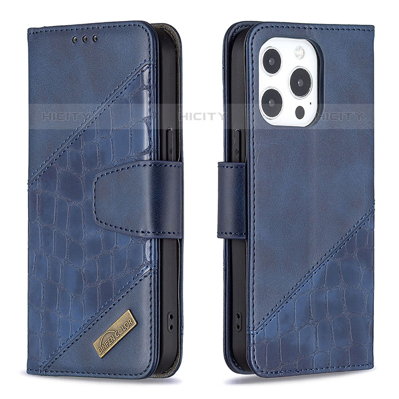 Funda de Cuero Cartera con Soporte Patron de Moda Carcasa L05 para Apple iPhone 15 Pro Azul