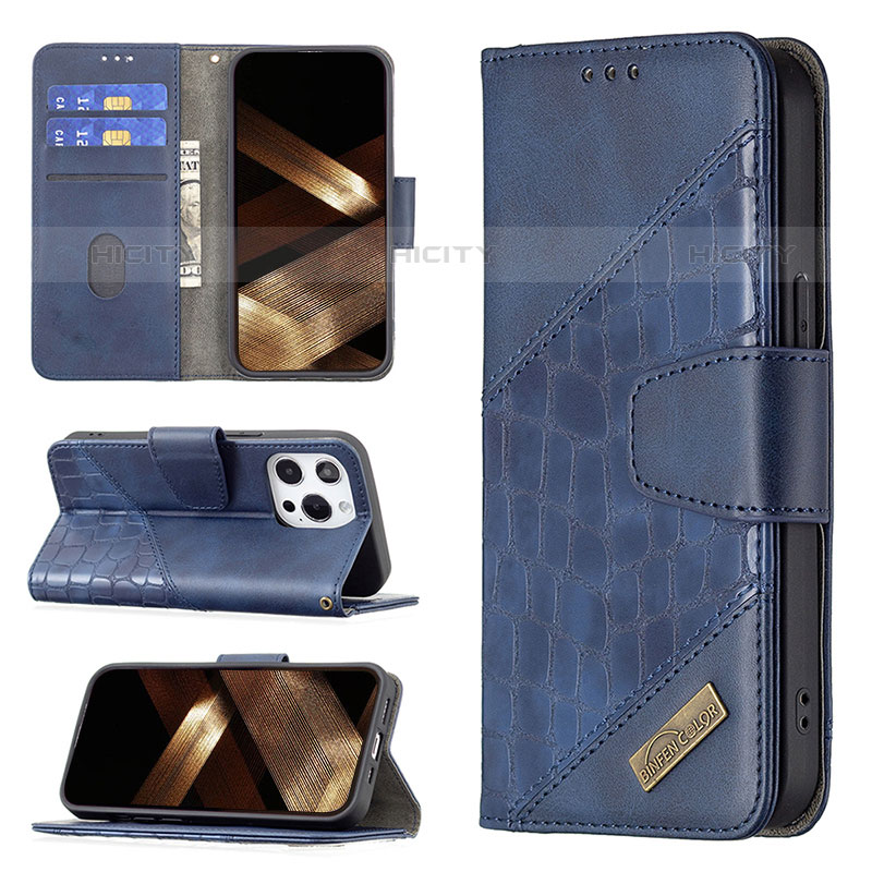 Funda de Cuero Cartera con Soporte Patron de Moda Carcasa L05 para Apple iPhone 15 Pro Azul