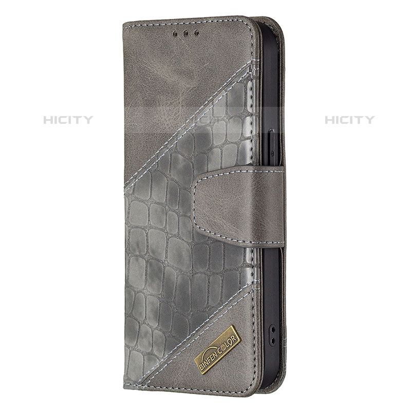 Funda de Cuero Cartera con Soporte Patron de Moda Carcasa L05 para Apple iPhone 15 Pro Max Gris