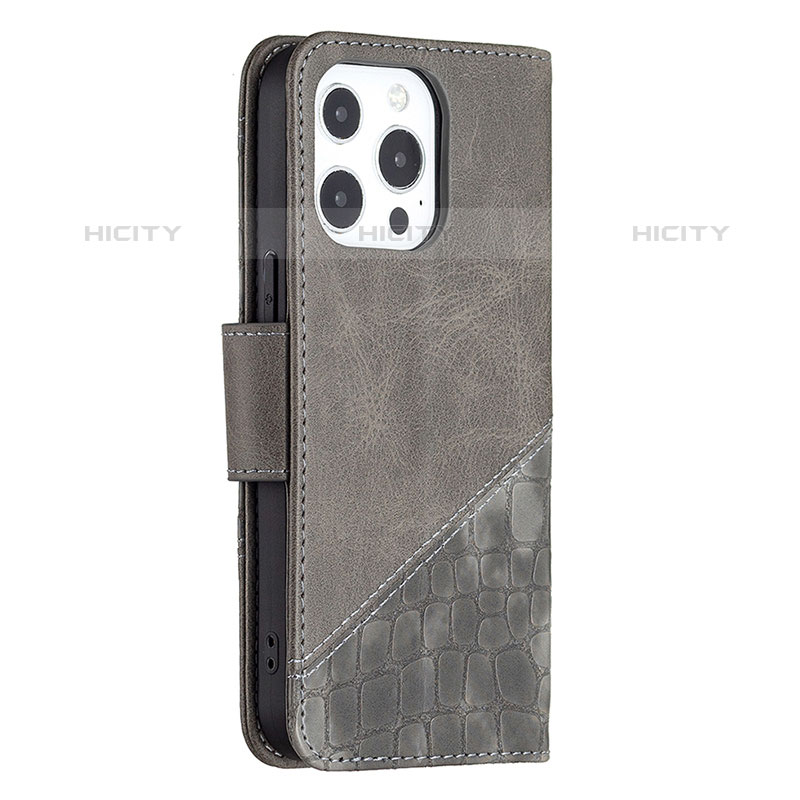 Funda de Cuero Cartera con Soporte Patron de Moda Carcasa L05 para Apple iPhone 15 Pro Max Gris