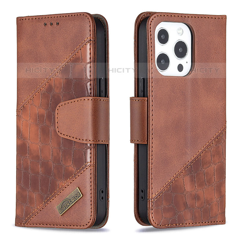 Funda de Cuero Cartera con Soporte Patron de Moda Carcasa L05 para Apple iPhone 15 Pro Max Marron