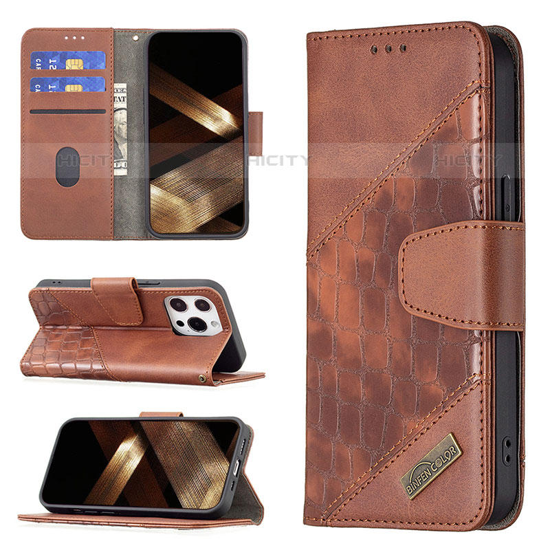 Funda de Cuero Cartera con Soporte Patron de Moda Carcasa L05 para Apple iPhone 15 Pro Max Marron