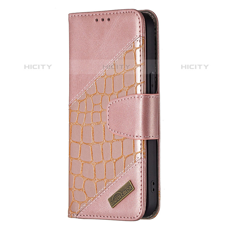 Funda de Cuero Cartera con Soporte Patron de Moda Carcasa L05 para Apple iPhone 15 Pro Max Oro Rosa