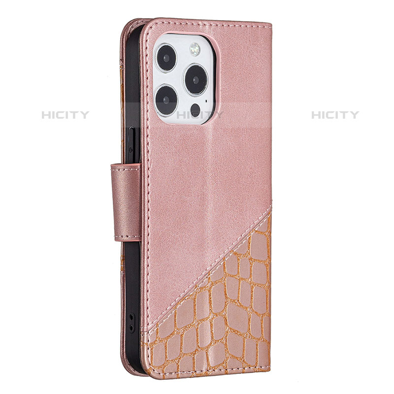 Funda de Cuero Cartera con Soporte Patron de Moda Carcasa L05 para Apple iPhone 15 Pro Oro Rosa