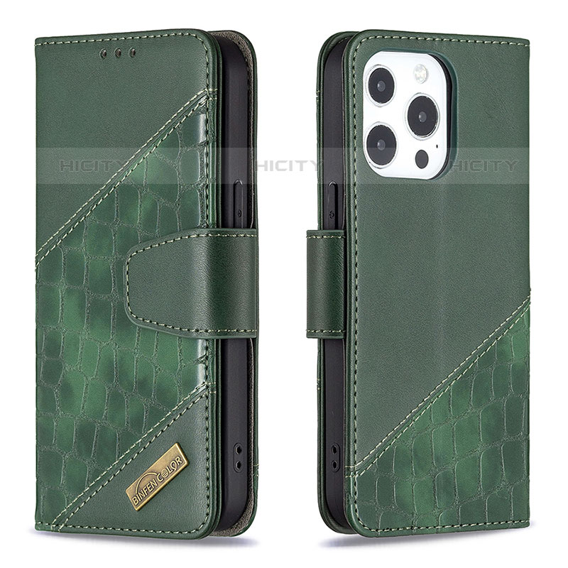 Funda de Cuero Cartera con Soporte Patron de Moda Carcasa L05 para Apple iPhone 15 Pro Verde