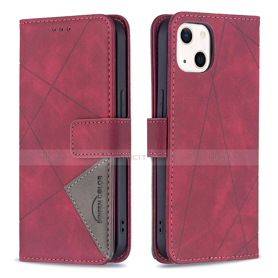 Funda de Cuero Cartera con Soporte Patron de Moda Carcasa L06 para Apple iPhone 13 Rojo