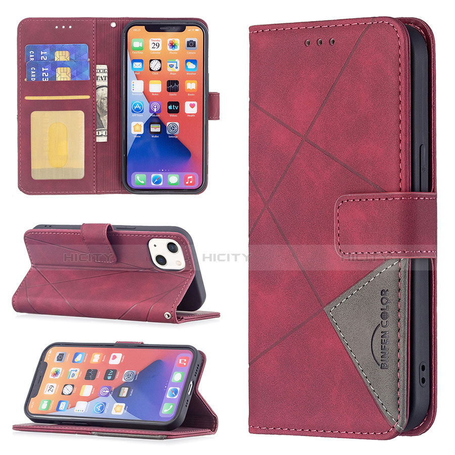 Funda de Cuero Cartera con Soporte Patron de Moda Carcasa L06 para Apple iPhone 13 Rojo