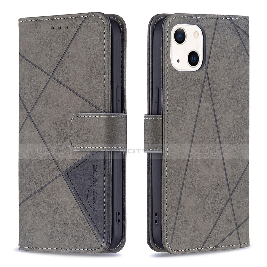 Funda de Cuero Cartera con Soporte Patron de Moda Carcasa L06 para Apple iPhone 14 Gris