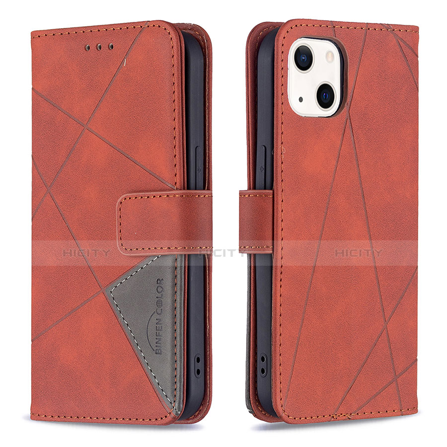 Funda de Cuero Cartera con Soporte Patron de Moda Carcasa L06 para Apple iPhone 14 Marron